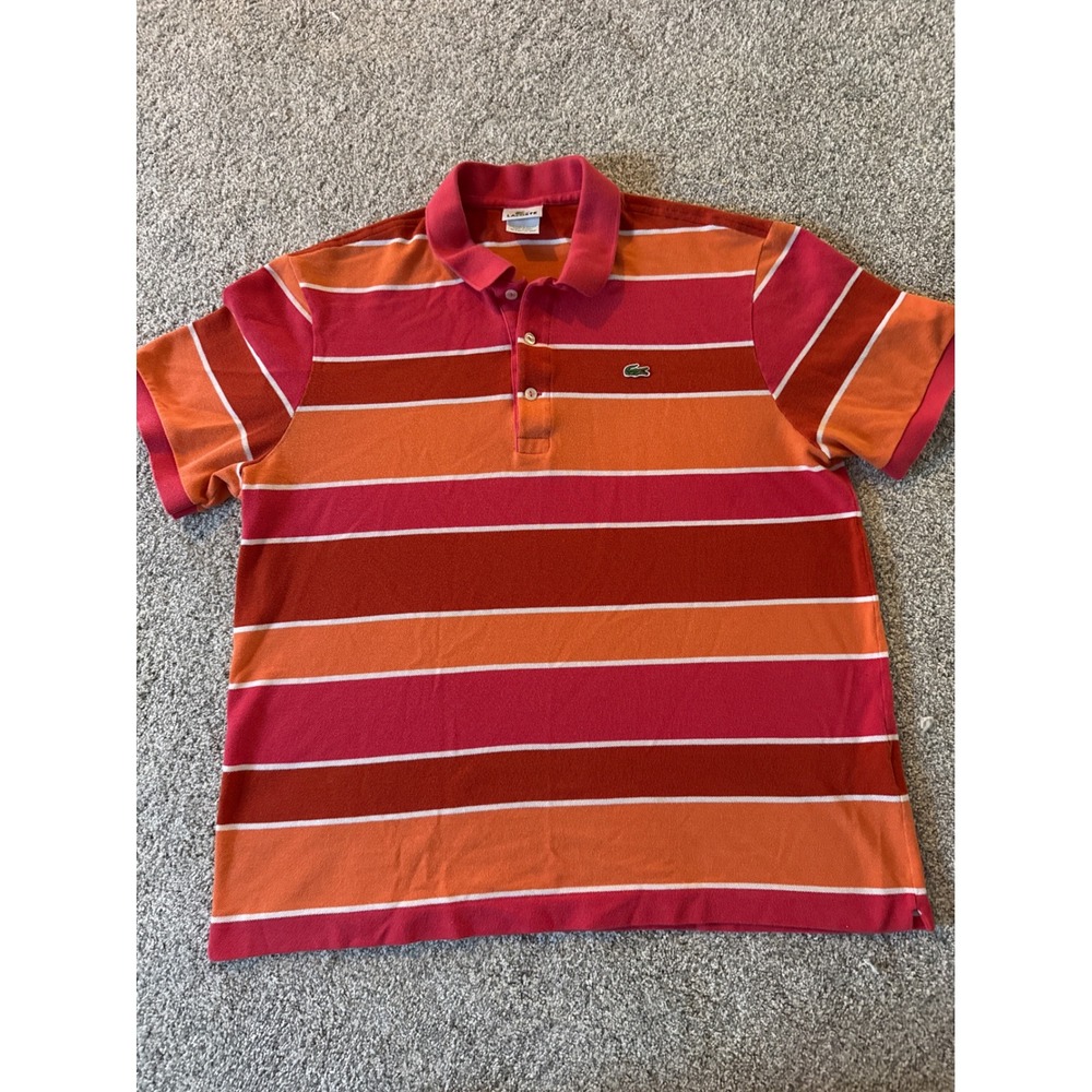 Lacoste 5191L Men's Size 7 XL Striped Polo Orange Red Pink 100% Cotton